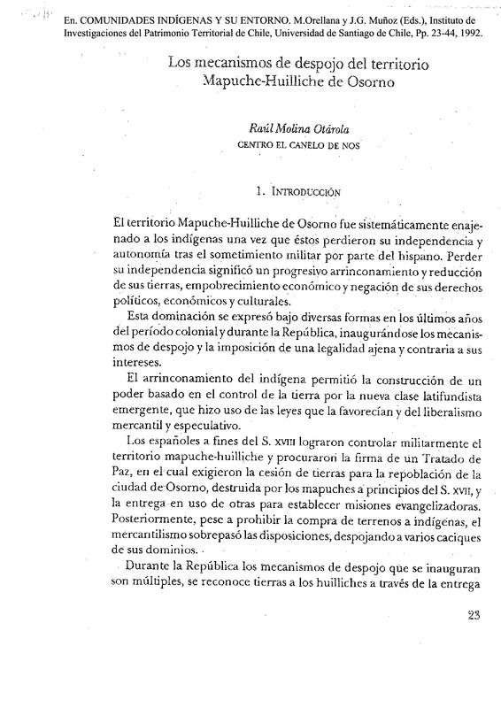 Los mecanismos de despojo del territorio mapuche-huilliche de Osorno