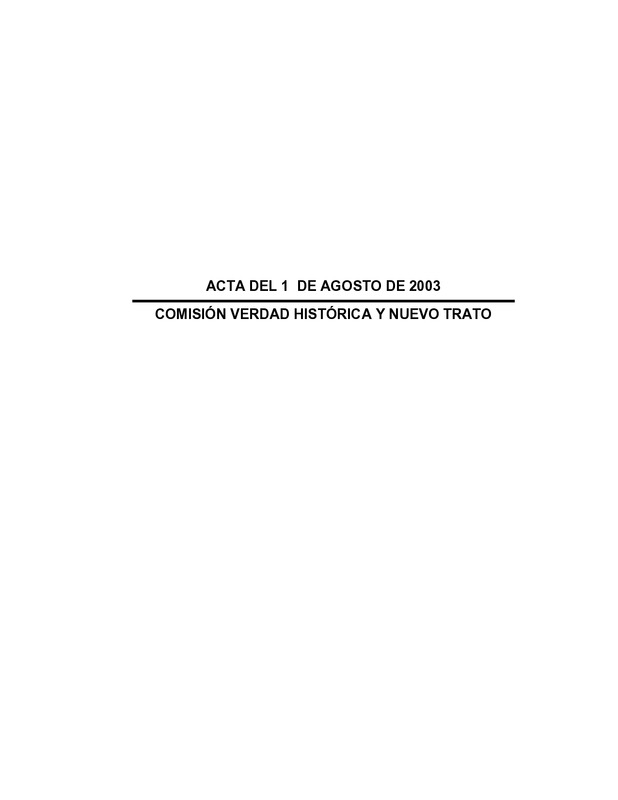 Comisión Verdad Histórica y Nuevo Trato: acta del 1 de agosto de 2003
