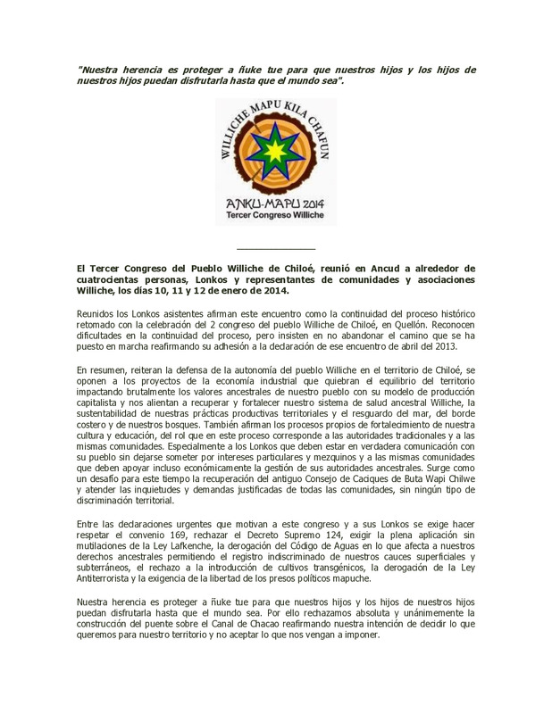 Williche Mapu Kila Chafun Anku-Mau 2014: Tercer Congreso Williche