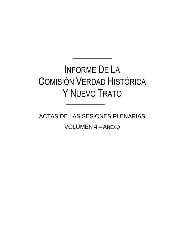 Comisión Verdad Histórica y Nuevo Trato: acta del 2 de abril de 2001