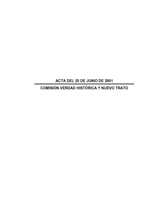 Comisión Verdad Histórica y Nuevo Trato: acta del 25 de junio de 2001